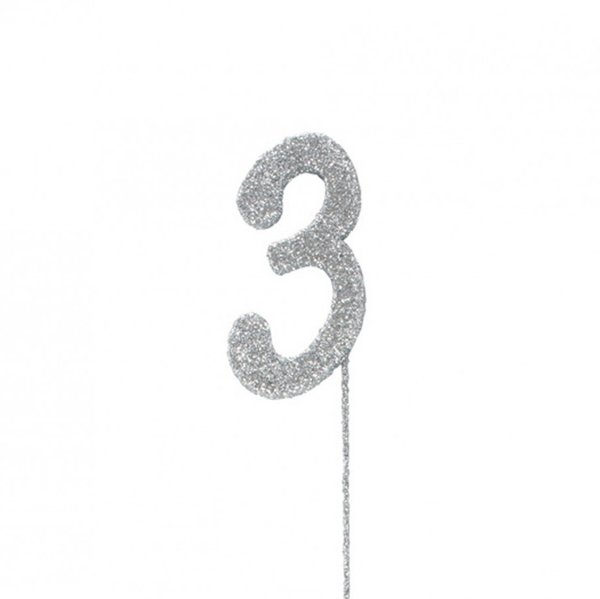 3 Glitter Number Pic Topper - Silver