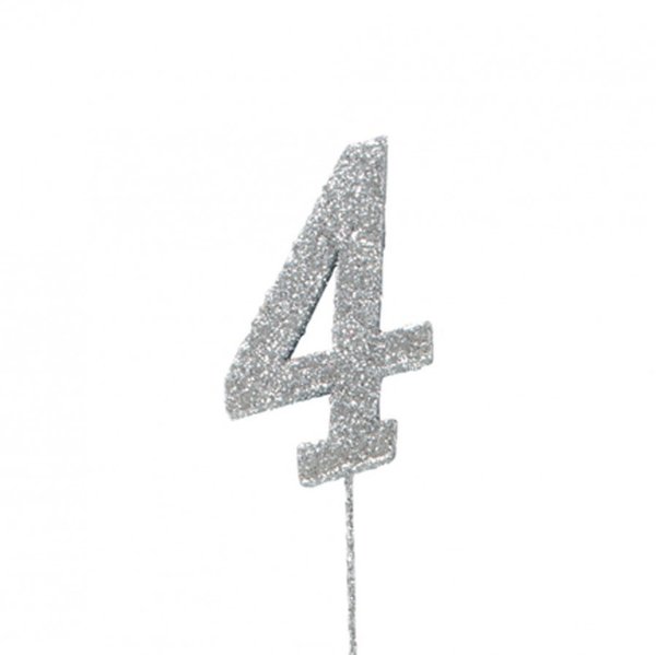 4 Glitter Number Pic Topper - Silver