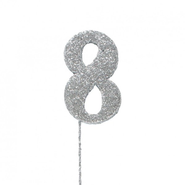 8 Glitter Number Pic Topper - Silver