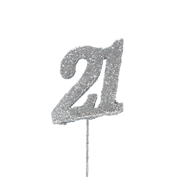 21 Glitter Number Pic Topper - Silver