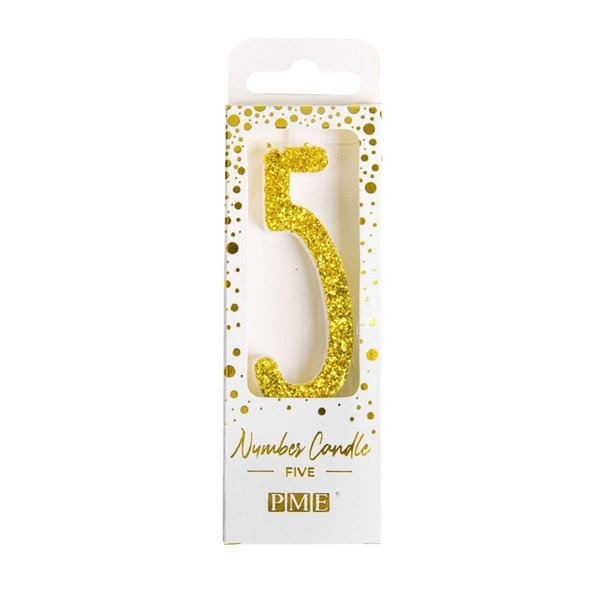PME - Gold Glitter Number Candle 5