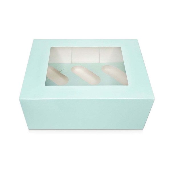 6 Hole Cupcake Box - 4 inch Deep Luxury Duck Egg Blue