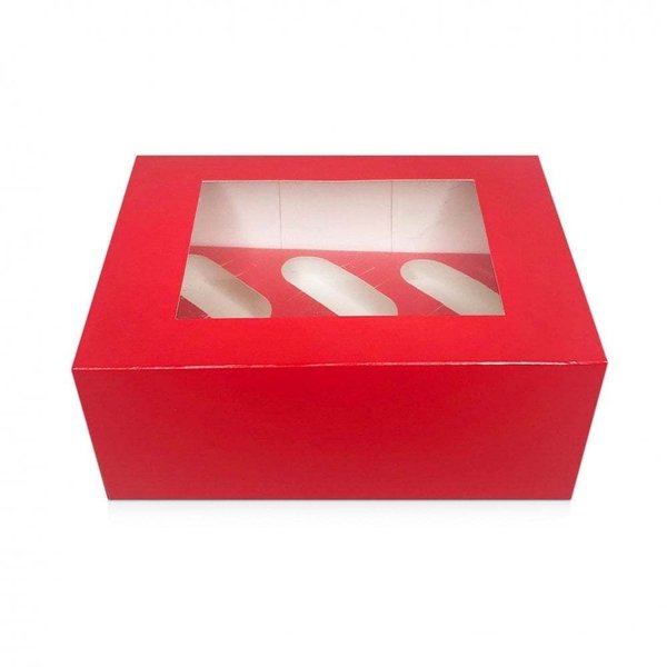 6 Hole Cupcake Box - 4 inch Deep Luxury Red