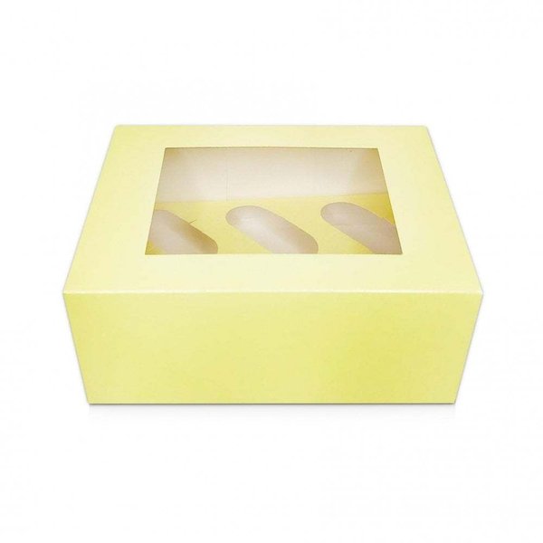 6 Hole Cupcake Box - 4 inch Deep Luxury Pastel Yellow