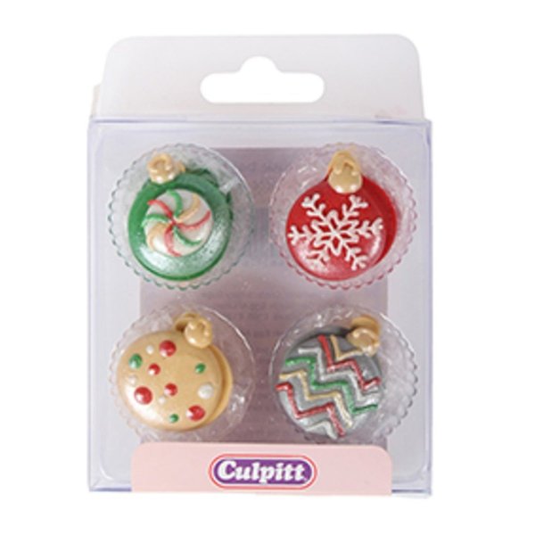 Culpitt - Edible Cupcake Toppers - 12 Christmas Baubles
